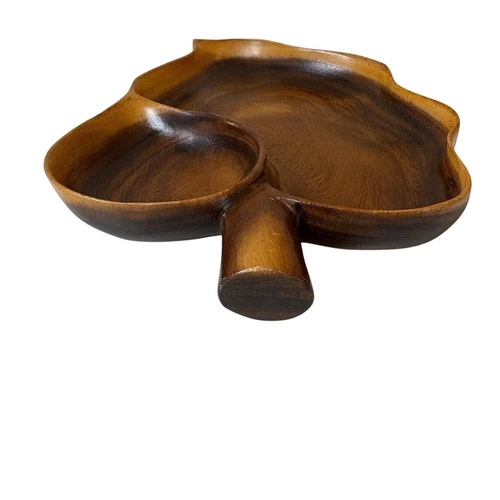 Vintage Signed  Honolulu Hawaii Wooden Monkey Pod Leaf Serving Tray